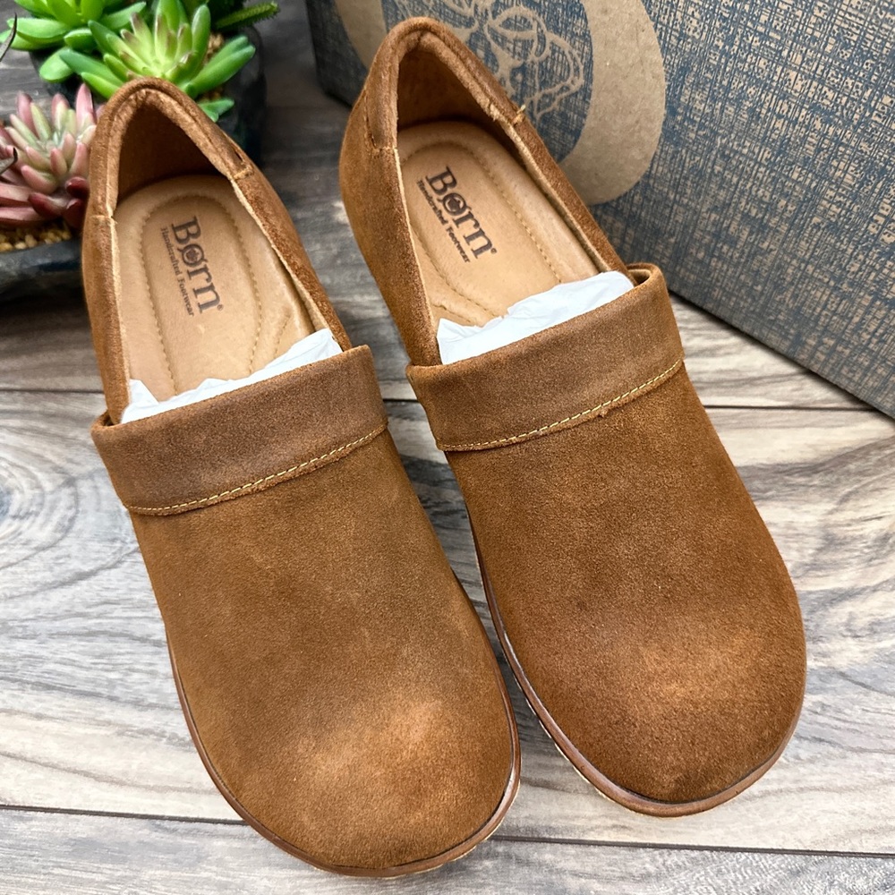NIB Born Bailie Closed Back Clogs Brown Glazed Ginger Suede 8M 39 - Picture 2 of 12